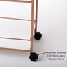 carrinho de bebidas industrial luxo na cor rose gold rodinha rodizio giratorio com rosca para regular a altura